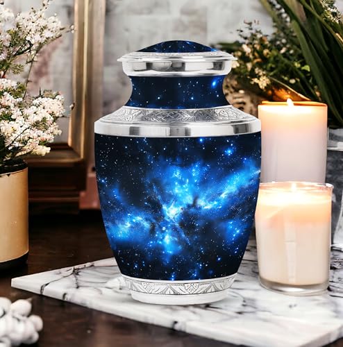 Image of Nebula Large Funeral Urns - Burial Urn for Adult Ashes - Decorative Adult - Human Remains Urn - Cremation Urn for Men & Women - 10 Inch Large with Velvet Bag