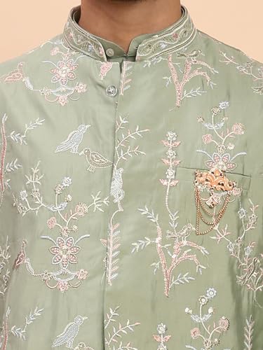 Mens Silk Kurta Trouser Set With Embroidered Waistcoat (Nehru Jacket) (C-127)4