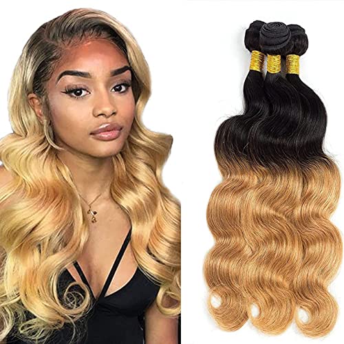 GEOU WIG 1B/27 Human Hair Bundles Body Wave Brazilian Remy Bundle 100g/Bundle Ombre Virgin 1B27 Tow Tone 3 22 24 26 Inch (GOBUNDLE238)