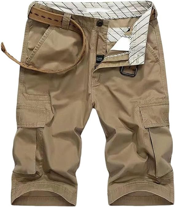 Men's Summer Solid Color Cotton Cargo Straight Shorts Outdoor Leisure Button