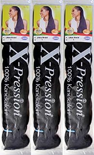 x-pression XPRESSION ULTRA BRAID HAIR EXTENSION FOR BRAIDING 82" 165g Per Pack (3 PACKS OFFER) COLOUR 1