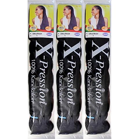 x-pression XPRESSION ULTRA BRAID HAIR EXTENSION FOR BRAIDING 82" 165g Per Pack (3 PACKS OFFER) COLOUR 1 Cover