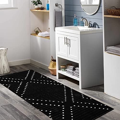 Haocoo Moroccan Washable Runner Rug, 2’X6’ Modern Geometric Hallway Runner Rug,Woven Cotton Diamond Kitchen Runner Rug Floor Carpet Black Area Rugs For Entryway Bedroom Laundry Room Living Room #TOP6