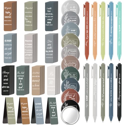 Poola Voidra 30 Pcs Christian Gift Bulk, Bible Verse Magnetic Bookmarks Compact Mirror Pens Motivational Religious Gift for Women Grandmother Mother's Day Gifts Church Members Basket Stuffer, 10 Style
