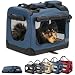 lionto Hundetransportbox faltbar für Reise & Auto, 50x34x36 cm, stabile Transportbox mit Tragegriffen & Decke für Katzen & Hunde bis 10 kg, robuste Hundebox aus Stoff für klein & groß, dunkelblau