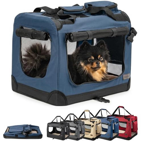 lionto Borsa trasportino per cani pieghevole per viaggi e auto, 50x34x36 cm, box di trasporto stabile con maniglie per gatti e animali fino a 10 kg, scatola in tessuto, blu scuro