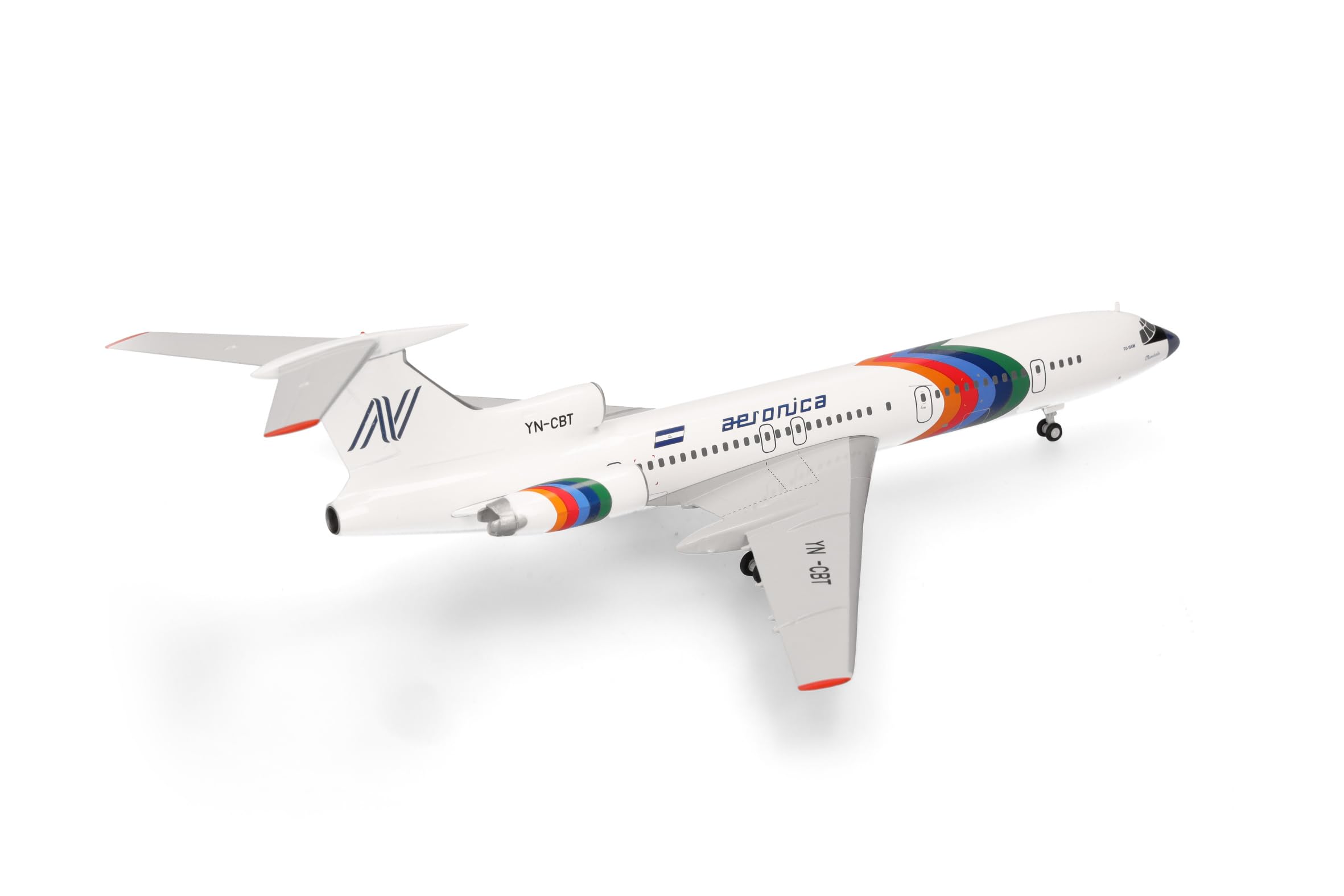 herpa Modellino aereo Aeronica Tupolev TU-154, miniatura in scala 1:200, pezzo da collezione, modello senza supporto, metallo