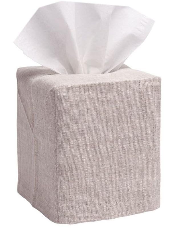 Jacaranda Living Square Tissue Bosx Cover Double Lined Square Opening Fabric Tissue Holder Decorative Cloth Tissue Cube Cover - Natural Linen Plain