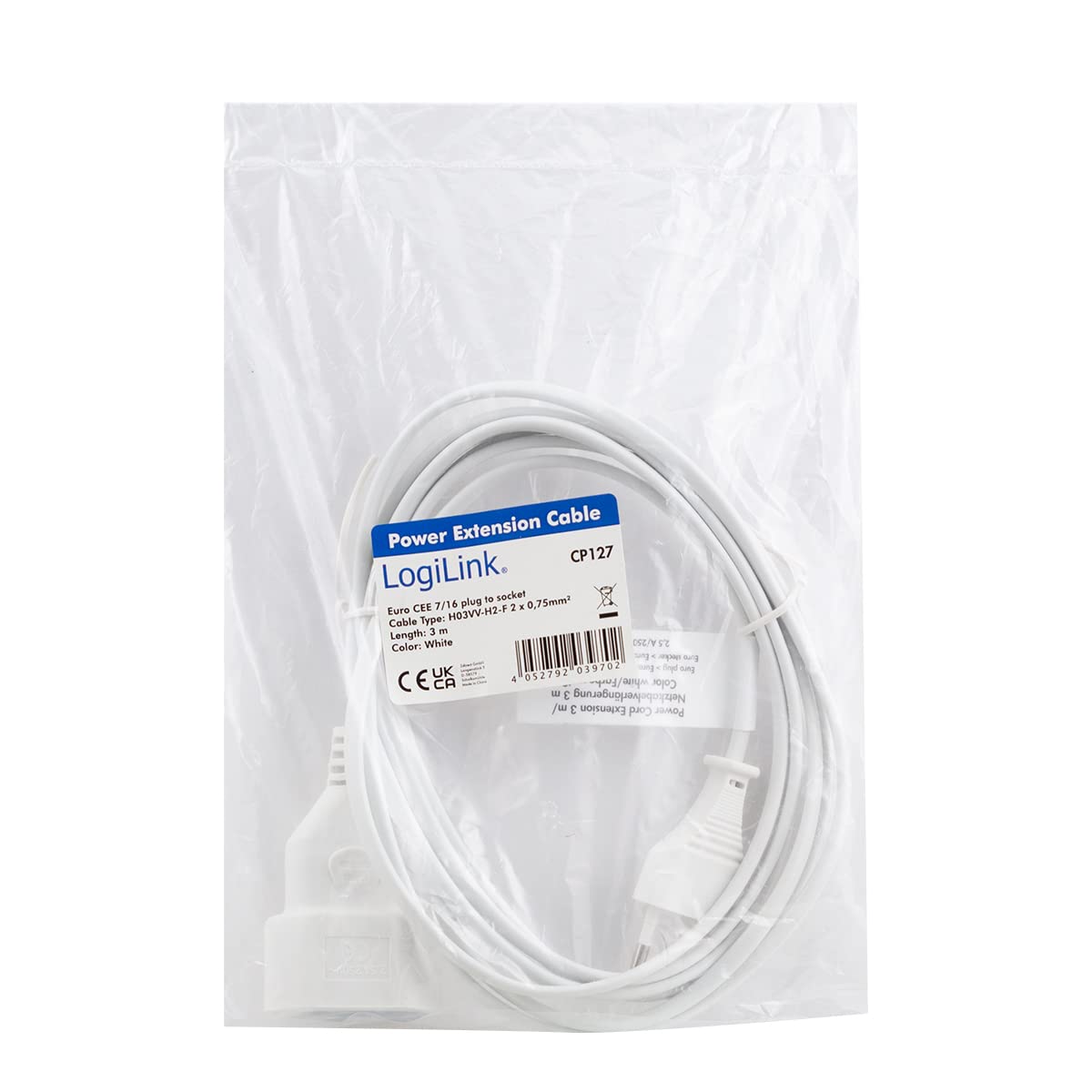 LogiLink Netzkabel 1,8 M – Eurostecker Zu IEC C7 (Kleingerätebuchse), Weiß, VDE Geprüft