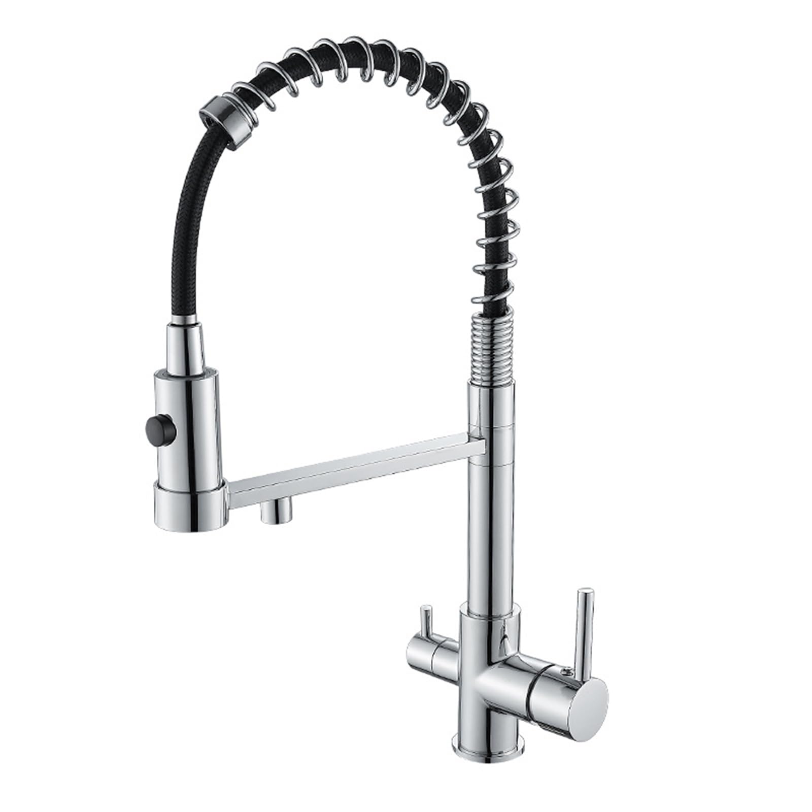 3-drożny kran kuchenny mosiądz obracany o 360° woda zimna i ciepła podwójny uchwyt mikser kuchenny, chrom