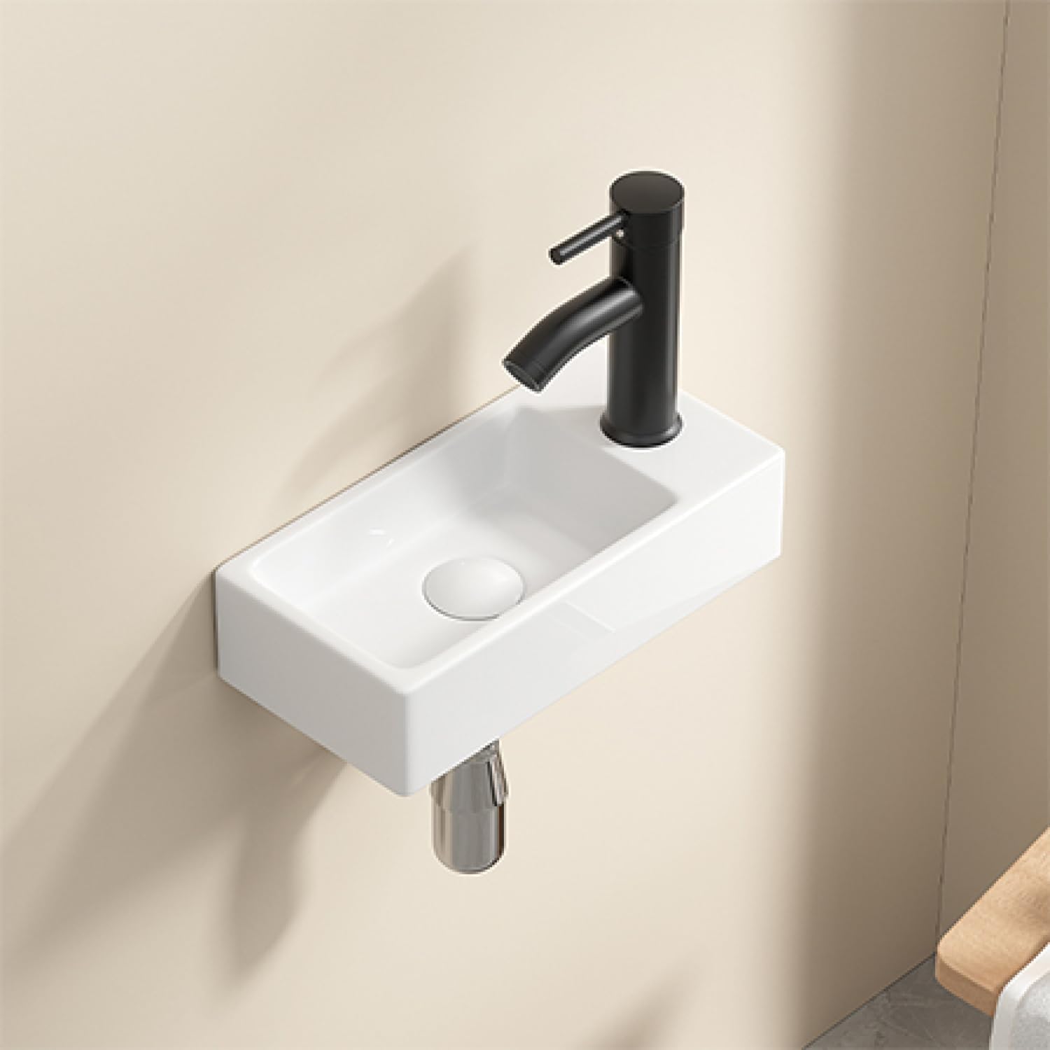 Ceramic Wall-Hung Basin Sink - Right-Hand Tap Hole, Milk White, Small Cloakroom Basin