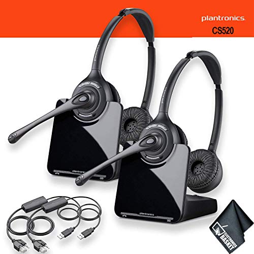 Plantronics CS520 Wireless Headset System Bundle + APU-72 Hook Switch Cable for Cisco Phones - 2 Pack