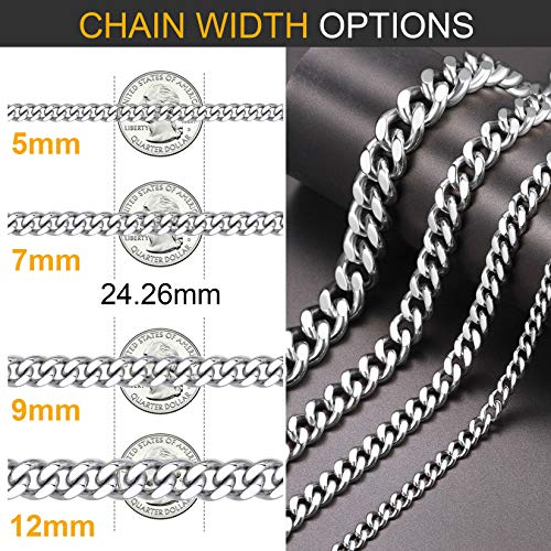 ChainsPro 14-30" Mens Sturdy Miami Cuban Chain Necklace, 5/7/9/12MM Width, 316L Stainless Steel/18K Gold Plated (Send Gift Box)3