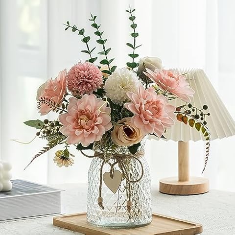 Aubcee Silk Pink Dahlia Flowers with Vase Cover