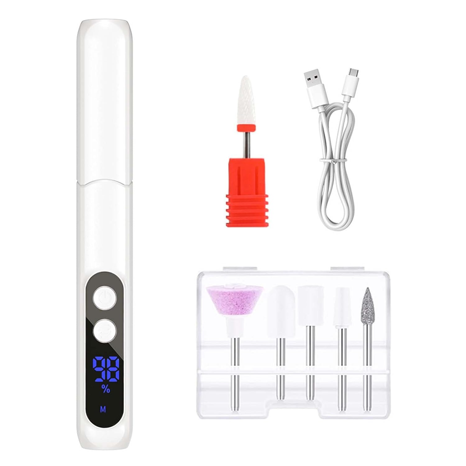 Nail Drills Electric Nail Clipper Automatic for Women Fingernail Clippers Portable Long Handle Rechargeable Portable USB Rechargeable 3-Speed Adjustable (158x21x21.8mm,White) 158x21x21.8mm White - Image 1 of 7