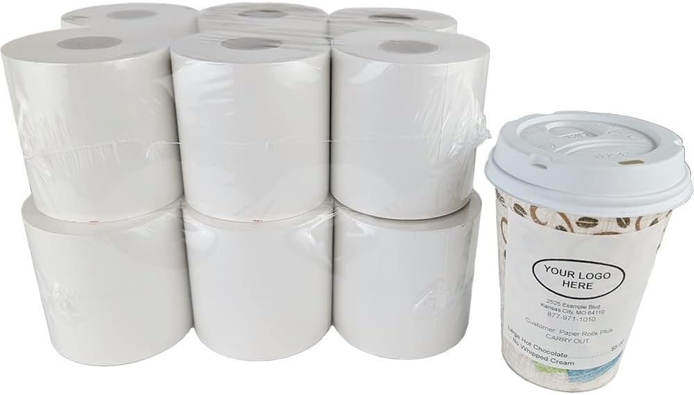 Sticky Thermal Paper - Compatible with Star TSP654IISK, Bixolon SRP-S3000, EPSON TM-L100 and EPSON Restick printers - 3 1/8" x 170' - 12 rolls/case - Full Coverage Adhesive