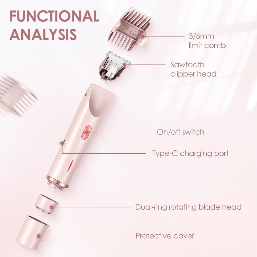 2-in-1 Women's Body Shaver,2025 Upgrade Electric Shaver Bikini Trimmer for Women,Dual Head Cordless Electric Razor IPX7 Waterproof Wet and Dry Hair Trimmer for Face Lip Chin Underarm Legs (Purple)