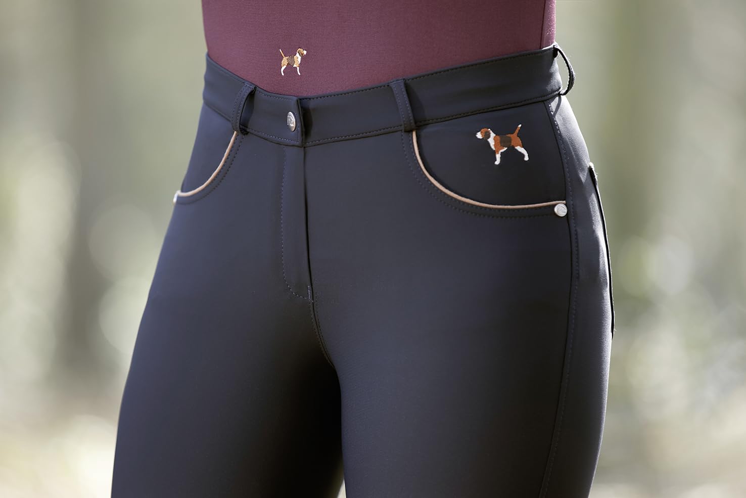 HKM Beagle Rodillera Silicona - Pantalones de Montar Mujer