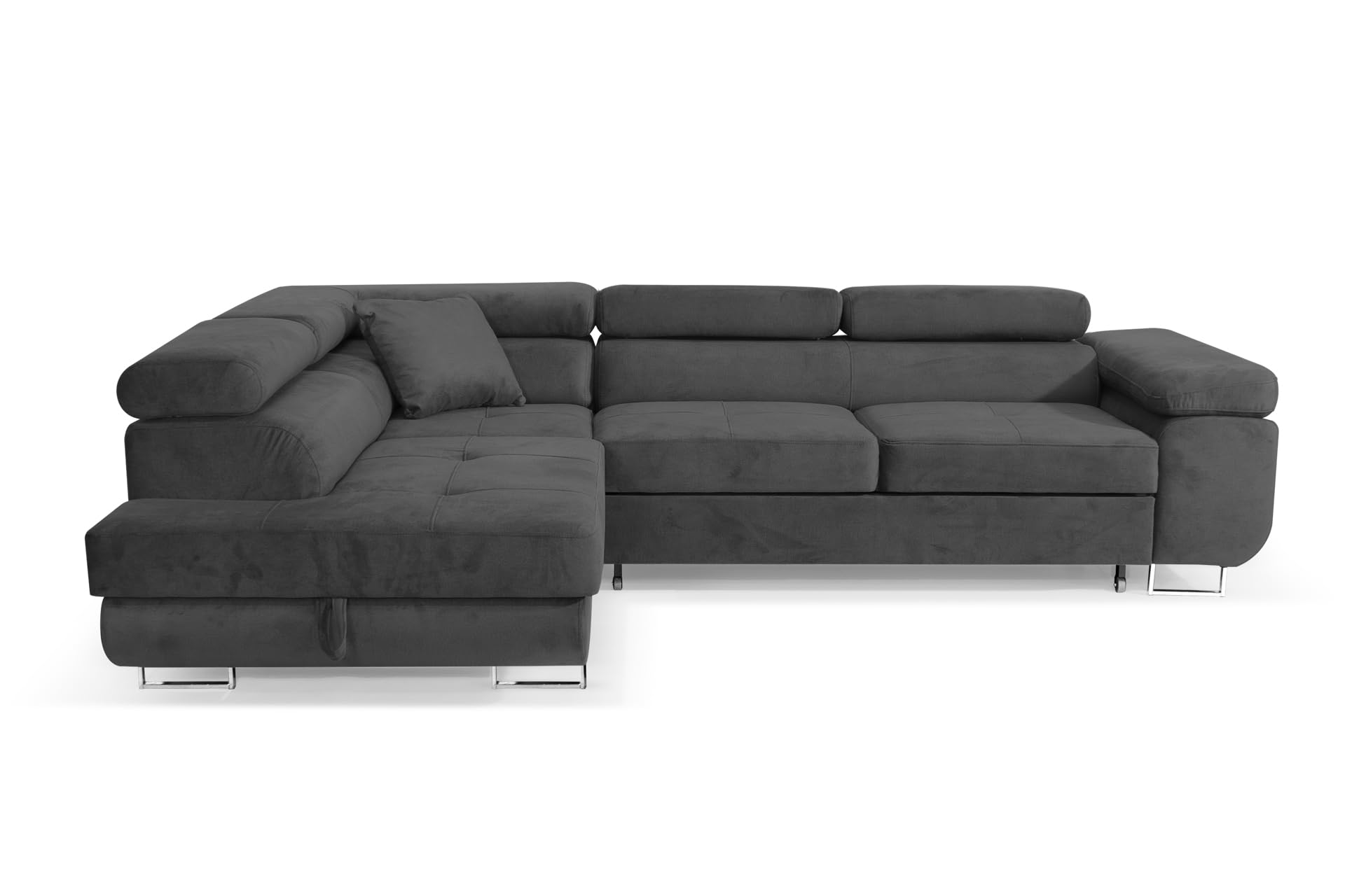Ecksofa Aller L-Form mit Schlaffunktion und Bettkasten in Jasmine, Links Ottomane (Dunkelgrau)