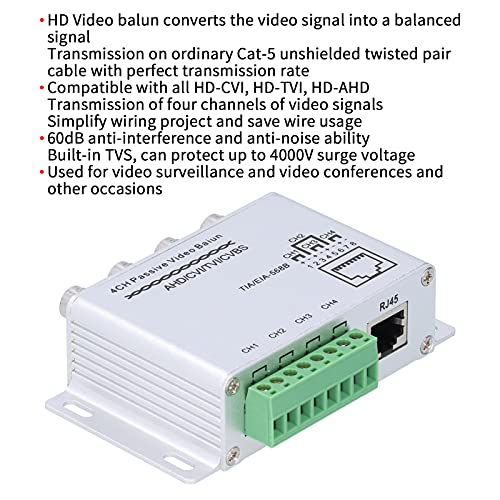 Mxzzand Video Signal Converter 4CH AHD/CVI/TVI/CVBS Passive Balun Transceiver HD BNC RJ45 UTP Converter to Balanced Signal Baluncoaxial cable transmission equipment - Image 4