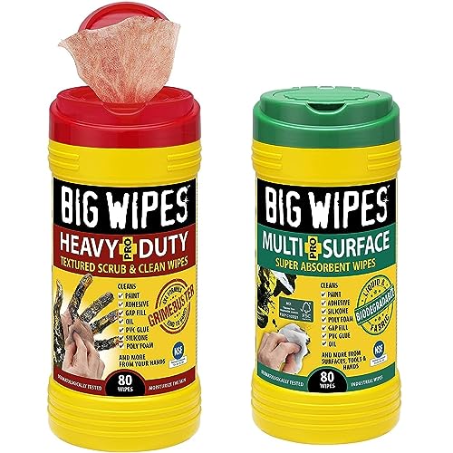 Big Wipes Heavy Duty Pro+ Textured Scrub and Multi-Surface 4X4 Wipes, Pack of 2