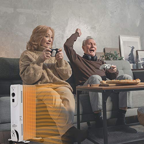 outdoor basic Electric Oil Filled Radiator Heater with Adjustable Thermostat 700W/1500W Portable Space Heater Tip Over and Overheating Protection for Home & Office,White