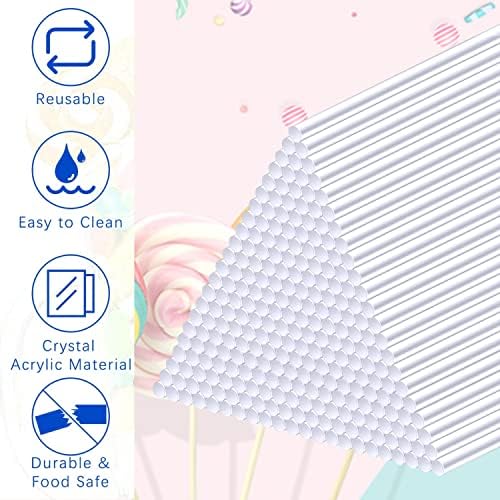 kuou 200 Pcs Cake Pop Sticks, 4 Inch6 Inch Clear Acrylic Lollipop Sticks Rods Topper Stand Stirring Rod for Kids Birthday Party Baby Showers Gifts Making Candy Chocolates Cookies Transparent