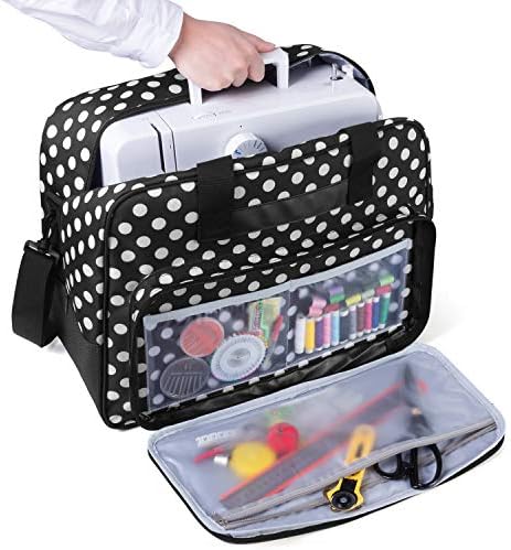 Yarwo Sewing Machine Bag, Sewing Machine Tote Bag, Universal Portable Carrying Case for Sewing Machine (Fits for Most Major Sewing Machine) with Anti-Slip Padded Bottom, Black Dots