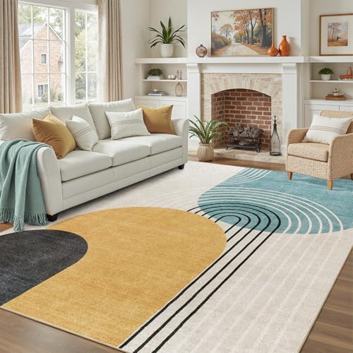 DCX Abstract Machine Washable 5x7 Rug, Mid Century Modern Rug for Living Room, Soft Low Pile Non...