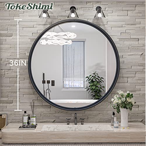 Tokeshimi Black Round Mirror 36 Inchs Wall Mounted Black Circle Bathroom Mirror With Non-Rusting Aluminum Alloy Brushed Matte Metal Frame For Modern Minimalist Farmhouse Home Decor #TOP7