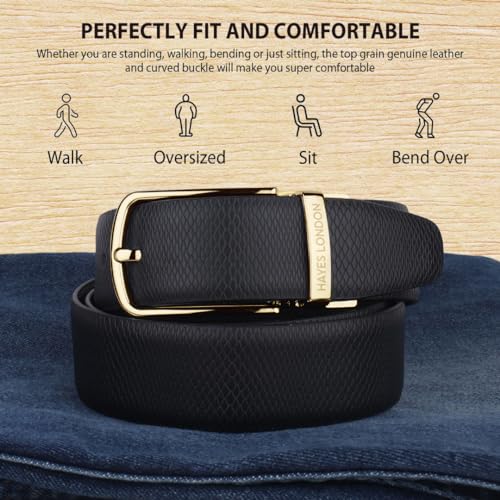 Image of HAYES LONDON Belts for Men Leather Original - Belt for Men Formal with Classic Design, Durable and Italian Reversible Men Belts for All Occasions