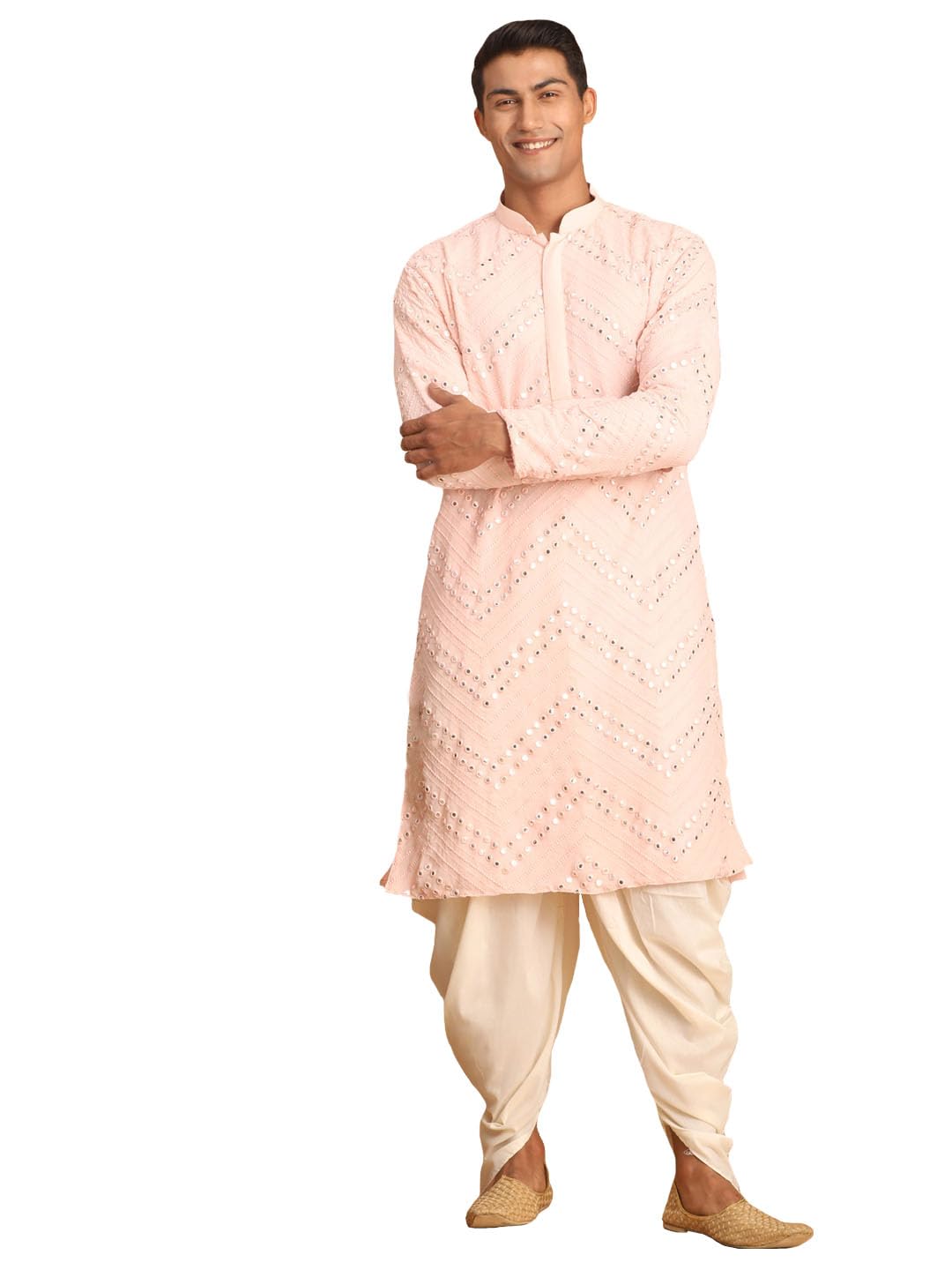 vastramay Men's Georgette Kurta and Dhoti Set | Mirror work Georgette Kurta With Dhoti-picture-22