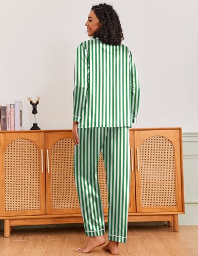 Image of Ekouaer Pajamas for Women Silk Satin Button Down Long Sleeve Pajama Sets