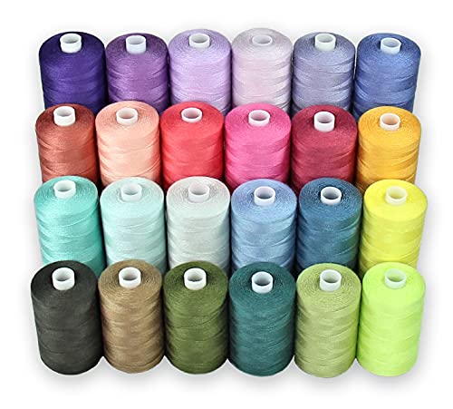 LKLNCXC Hilo de Coser Hilo de Coser BlesSew: 24 carretes de Hilo de poliéster for máquina de Coser, Principiantes, Costura a Mano y Acolchado. 1000 Yardas por Carrete en Colores claros.(Coral)