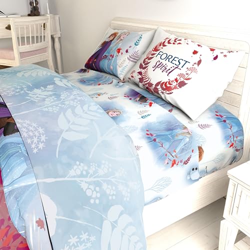 Image of Disney Frozen 2 Forest Spirit 7 Piece Full Bed Set - Includes Reversible Comforter & Sheet Set - Bedding Features Elsa and Anna - Super Soft Fade Resistant Microfiber - (Official Disney Product) | Bed in a Bag, Comforter Sheets Shams Pillowcases, Official Brand, Soft Microfiber, Machine Washable, Girls Gift
