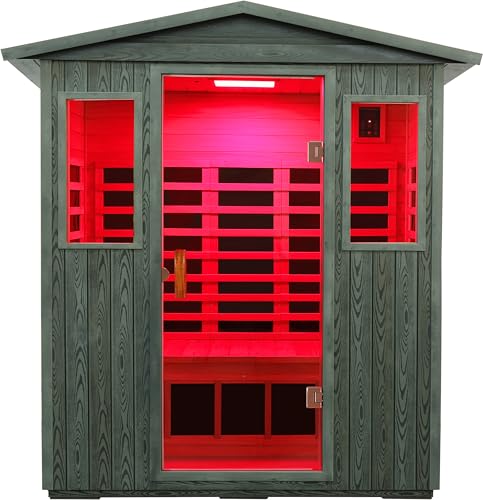 Image of LTCCDSS Ultra Low EMF Outdoor Sauna 3 Person, Full Spectrum Carbonized Composite Wood Far Infrared Sauna for Home, Near&Mid-IR Light, EMF 0.1-1mG, 81.1 * 45 * 83.5 Inch