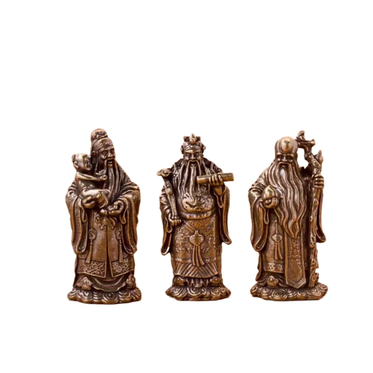 Aottsd Bronze Feng Shui Traditional Chinese Fu Lu Shou Statues Set, 53Mm X 23Mm, 3 Piece