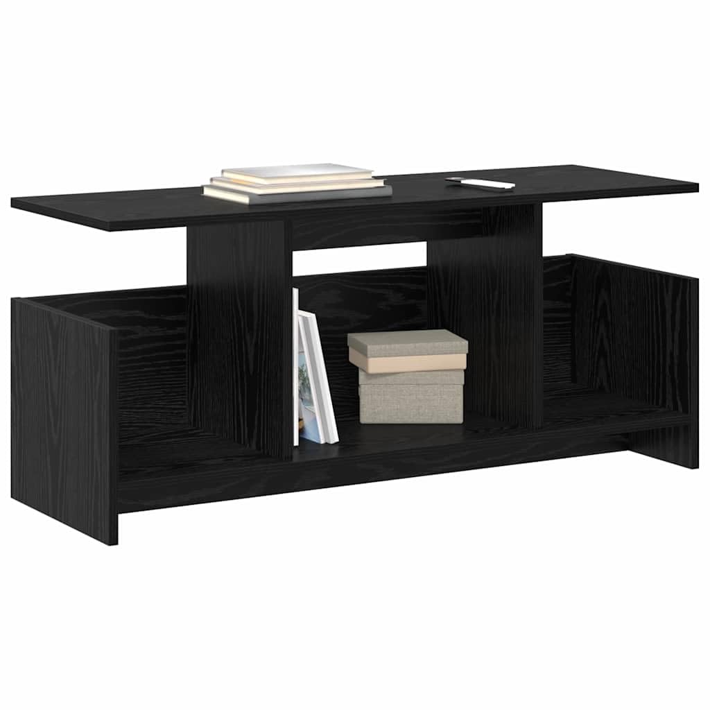 Mobile TV nero effetto rovere in legno, 102 x 35 x 45 cm, con ampio spazio di archiviazione, moderno mobile multimediale per soggiorno, camera da letto, home theater, adatto per console di