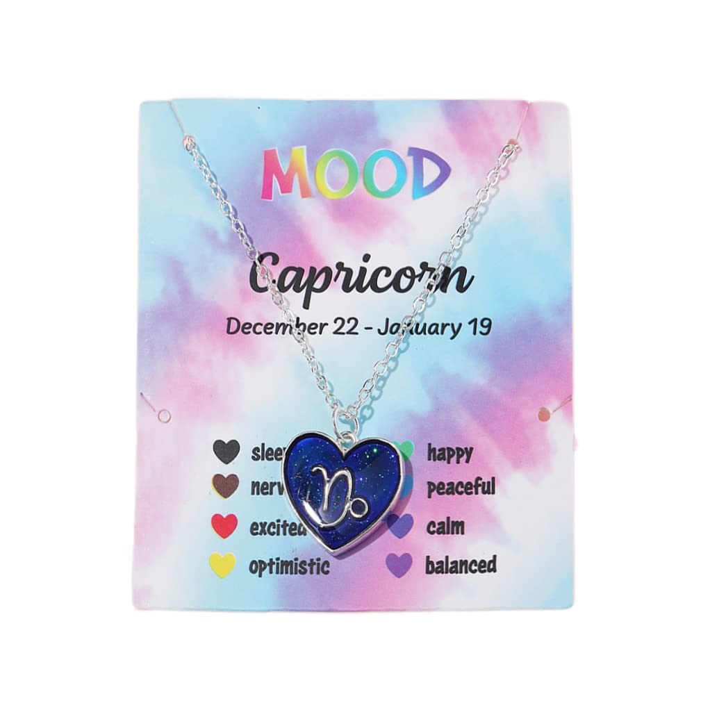 Temperature Sensing Color Changing Pendant 12 Constellation Zodiac Necklace Astrology Horoscope with Message Card for Women Birthday Gifts