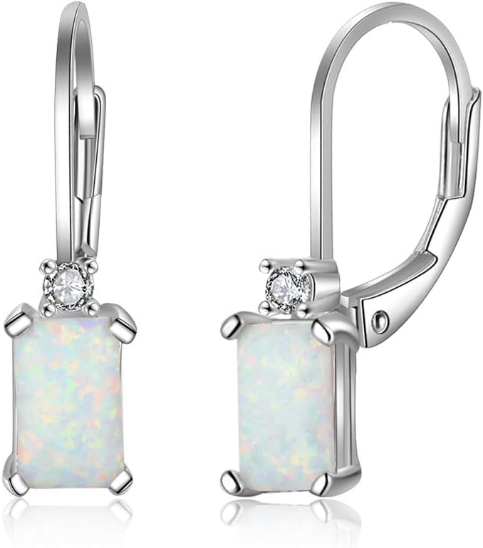 YAZILIND Women's 925 Sterling Silver Stud Earrings Rectangle Shape Opal Earring Women Birthday Jewellery