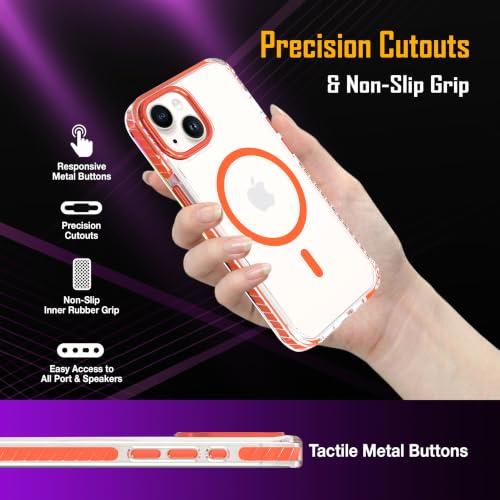 Image of Zapcase Crystal Clear Back case for iPhone 13 | Hard PC Back | TPU Bumper with Inner Rubber Grip | Metal Camera Guard Bezel | Metal Buttons | Scratch Resistant Cover | 2 Layer Edge Protection | Orange