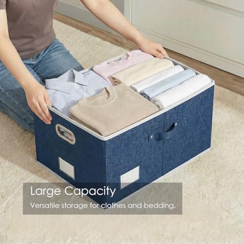 Image of PRANDOM Storage Bins with Lids [3-Pack] Linen Fabric Foldable Storage Boxes Organizer Containers Baskets Cube with Cover for Bedroom Closet Office Royal Blue(23.4X15.9X11.4)