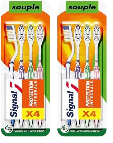 SIGNAL - Brosse à Dents Protection Intégrale - Brosse 100% recyclable fabriquée avec 80% de plastique recyclé - Souple (lot de 8 brosses à dents)