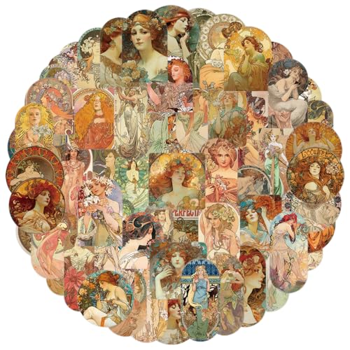 Vintage Kunst Aufkleber 60 Stück, Aesthetic Arts Sticker Set für Laptop Wasserflasche Reisekoffer Skateboard Handyhülle Tagebuch Scrapbooking, Vinyl Stickers für Erwachsene und Jugendliche