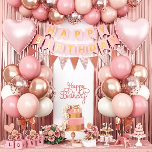 Image of Dusty Pink Birthday Decorations, Pink Rose Gold Sand Birthday Balloons Set