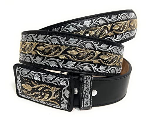 Cinto Charro Bordado Plateado, Men's Embroidered Silver and Gold Western Belt