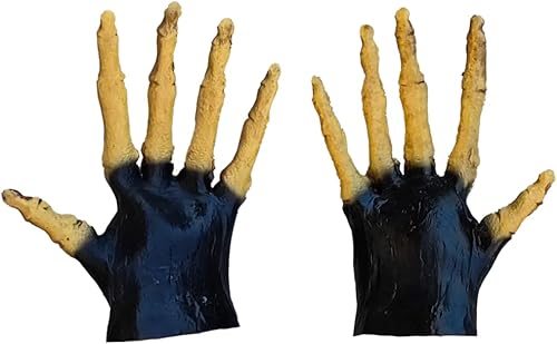 Miniatura 6 de Ghoulish Productions Manos de esqueleto grandes (manos de color hueso). Manos de calavera de látex. Accesorio de látex de cráneo. Guantes de látex