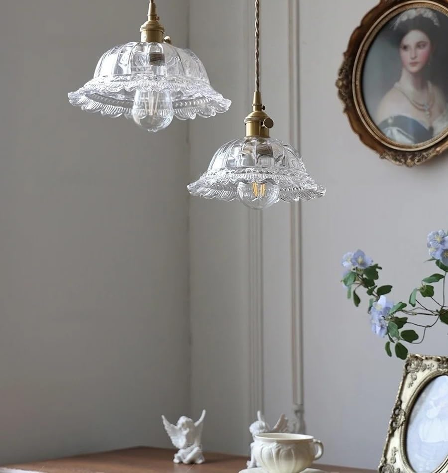 Luminaire suspendu LED anti éblouissement en bois et verre fleur pour éclairer le salon