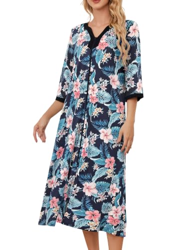 Image of PITINAN Robes for Women Zipper Front Moomoo Housecoats with Pockets S-3XL