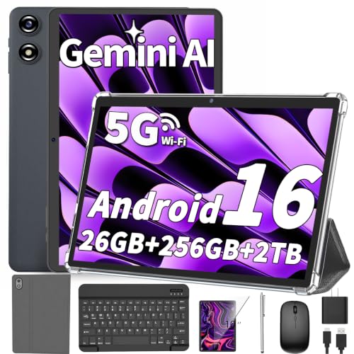 Android 16 Tablet with Keyboard - 10 inch Electronic Tablet (Silver Case)